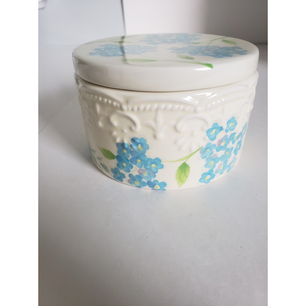 Rite of‎ Spring Trinket Box Ceramic Jar with Lid Blue Floral Decor